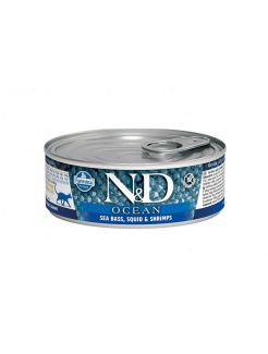 Farmina N&D cat OCEAN Sea Bass & Squid Shrimps konzerva 80g