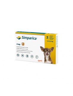 Simparica 5 mg žuv.tbl. pre psy 1,3–2,5 kg, 3 x 5 mg 