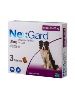 NexGard L ( 10 - 25 kg ) 68 mg žuvacie tablety 3 x 1 tbl. 