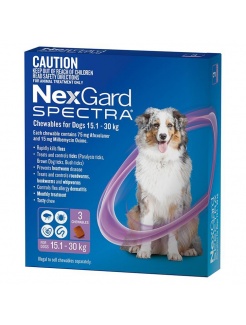 NexGard Spectra 75 mg/15 mg L (15–30 kg) žuvacie tablety 3 x 1 tbl. 