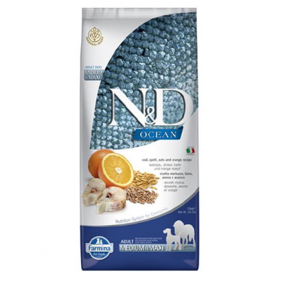 Farmina N&D dog OCEAN (AG) adult medium & maxi, codfish, spelt, oats & orange