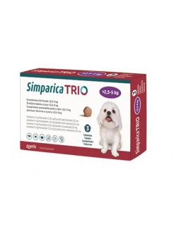 Simparica Trio >2,5–5 kg žuvacie tablety pre psy, 3 tbl.