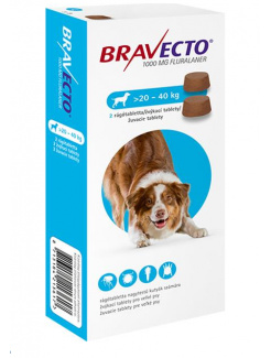 Bravecto Dog L 1000 mg žuvacie tablety pre veľké psy ( od 20 do 40 kg ) 1 x 2 tbl.