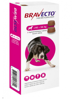 Bravecto Dog XL 1400 mg žuvacie tablety pre veľmi veľké psy ( od 40 do 56 kg ) 1 x 2 tbl.