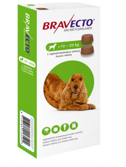 Bravecto Dog M 500 mg žuvacie tablety pre stredne veľké psy ( od 10 do 20 kg ) 1 x 2 tbl.