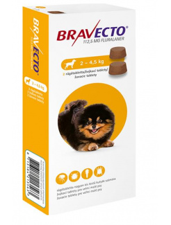 Bravecto Dog XS 112,5 mg žuvacie tablety pre veľmi malé psy ( od 2 do 4,5 kg ) 1 x 2 tbl.