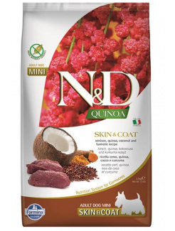 Farmina N&D dog QUINOA (GF) adult mini, skin & coat, venison & coconut 