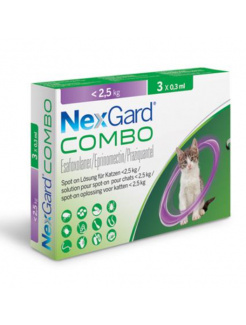 NexGard Combo roztok 3 x 0,3 ml na vonkajšiu aplikáciu na kožu pre mačky < 2,5 kg