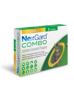 NexGard Combo roztok 3 x 0,9 ml na vonkajšiu aplikáciu na kožu pre mačky 2,5 - 7,5 kg