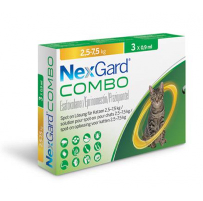 NexGard Combo roztok 3 x 0,9 ml na vonkajšiu aplikáciu na kožu pre mačky 2,5 - 7,5 kg