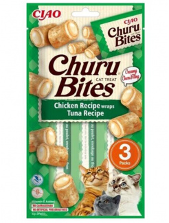 Pamlsok Inaba Churu Bites cat Kura s tuniakom 12 x 3 tuby 360 g