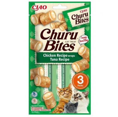 Pamlsok Inaba Churu Bites cat Kura s tuniakom 12 x 3 tuby 360 g