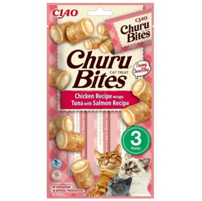 Pamlsok Inaba Churu Bites cat Kura s tuniakom a lososom 12 x 3 tuby 360 g