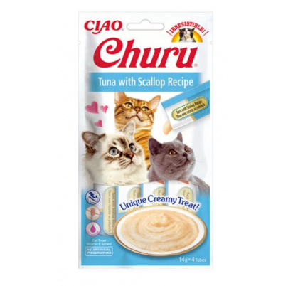 Pamlsok Inaba Churu Skin & Coat cat Tuniak s hrebenatkou 12 x 4 tuby 672 g