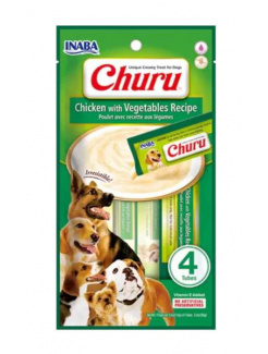 Pamlsok Inaba Churu Pyré dog Kura so zeleninou 12 x 4 tuby 672 g