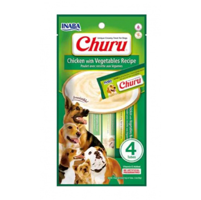 Pamlsok Inaba Churu Pyré dog Kura so zeleninou 12 x 4 tuby 672 g