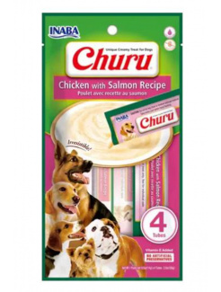 Pamlsok Inaba Churu Pyré dog Kura s lososom 12 x 4 tuby 672 g