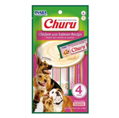 Pamlsok Inaba Churu Pyré dog Kura s lososom 12 x 4 tuby 672 g