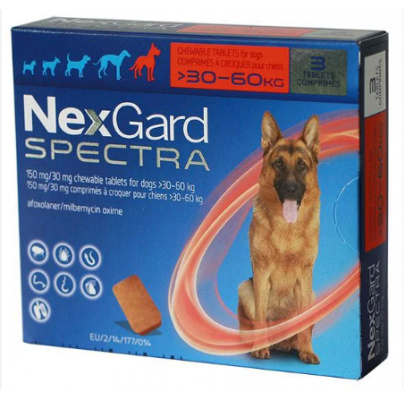 NexGard Spectra 150 mg/30 mg XL (30–60 kg) žuvacie tablety 3 x 1 tbl.