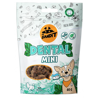 Pamlsok Mr. Bandit dental mini turkey 80g(posledné 2 kusy)