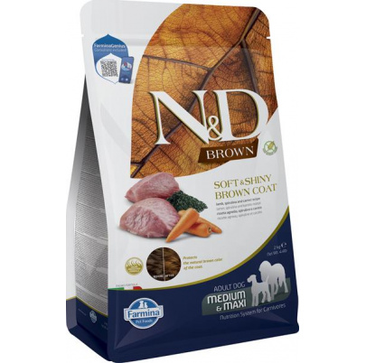 Farmina N&D dog BROWN (GF) adult med/max, spirulina & carrot, lamb 